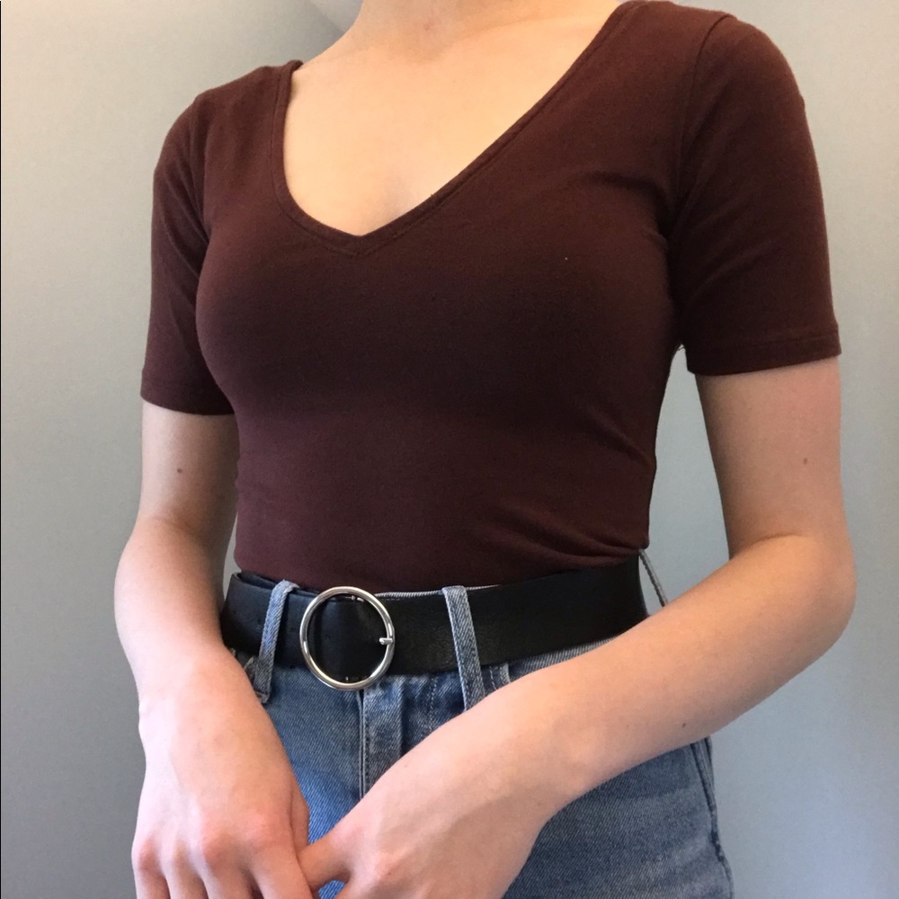 Forever 21 Maroon V-Neck Bodysuit S